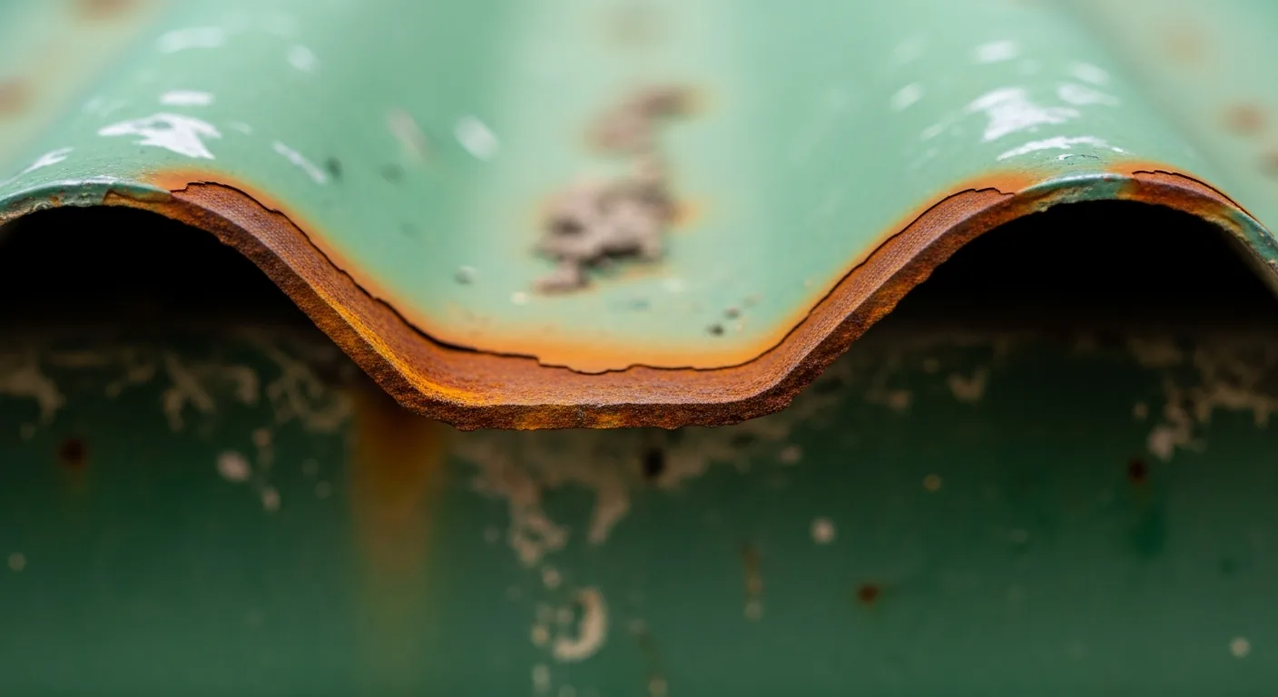 Corrosion at the edge of a metal roof sheet